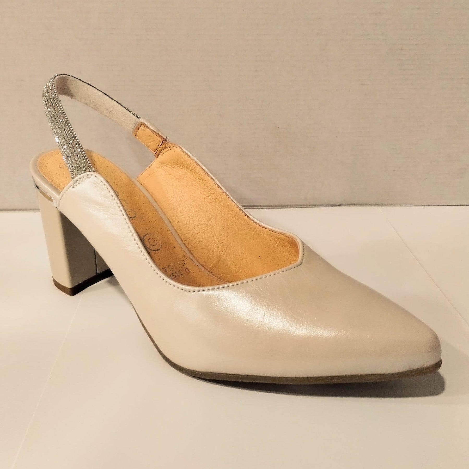 Bioeco Occasion Wear 4186 PEARL Beige Soft Leather Wide Fitting Slingback Shoe