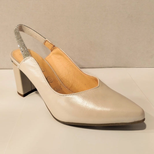 Bioeco Occasion Wear 4186 PEARL Beige Soft Leather Wide Fitting Slingback Shoe