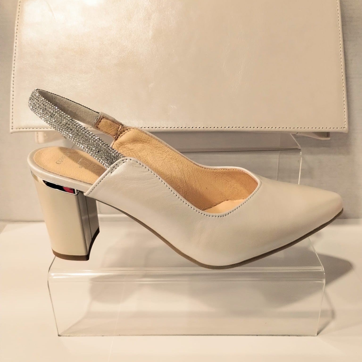 Bioeco Occasion Wear 4186 PEARL Beige Soft Leather Wide Fitting Slingback Shoe