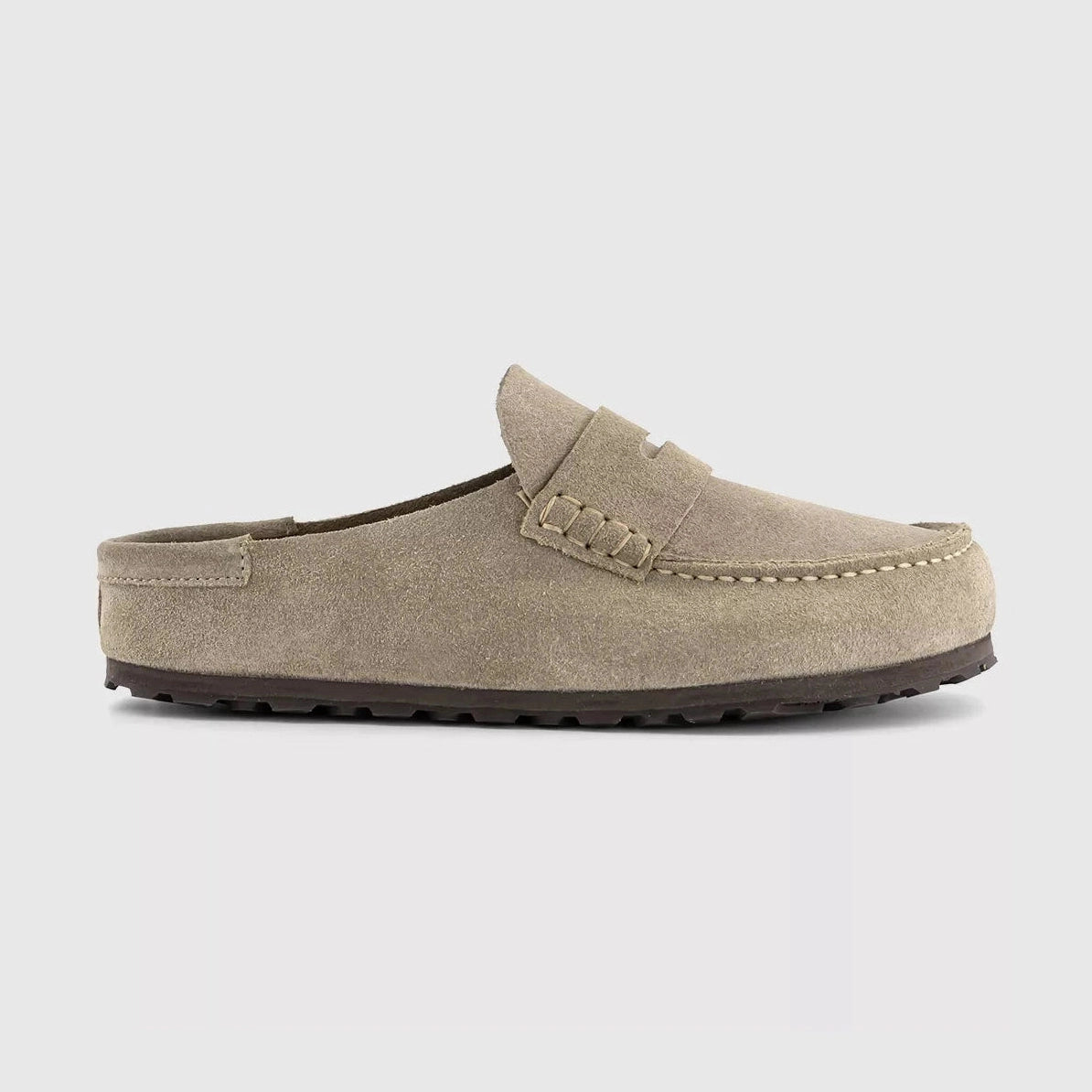 Birkenstock Naples Wrapped Suede Moccasin Clog Sandal TAUPE Regular - 1029675