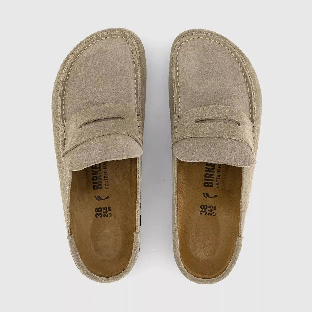 Birkenstock Naples Wrapped Suede Moccasin Clog Sandal TAUPE Regular - 1029675