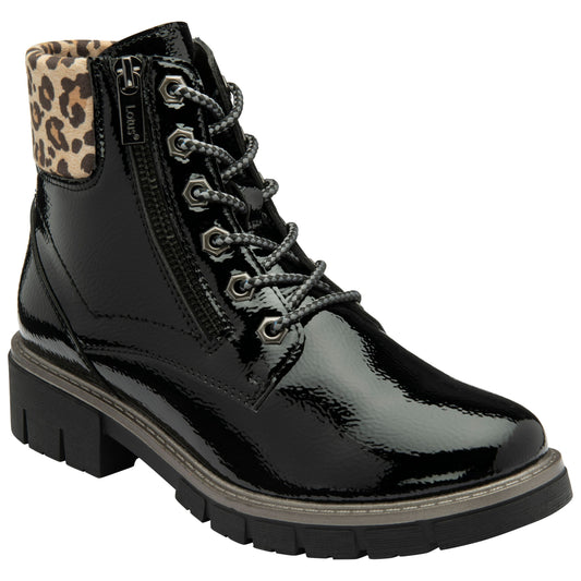 Lotus Boot Charleston Patent Ankle Boot with Lace and zip BLACK  PAT ULB383