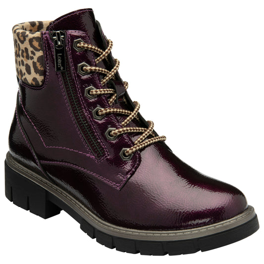 Lotus Boot Charleston Patent Ankle Boot with Lace and zip PURPLE ULB383