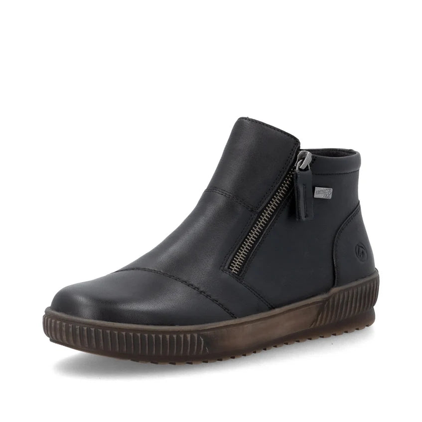 Remonte D0783 BLACK Soft Leather Wide Fitting Twin Zip Ankle Boot D0783-00