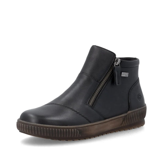 Remonte D0783 BLACK Soft Leather Wide Fitting Twin Zip Ankle Boot D0783-00