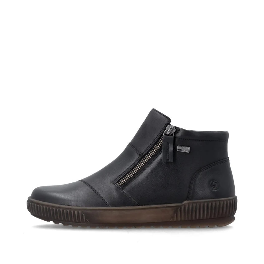 Remonte D0783 BLACK Soft Leather Wide Fitting Twin Zip Ankle Boot D0783-00