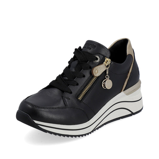 Remonte Trainer Shoe with Lace and Zip D0T03-01 BLACK LEATHER