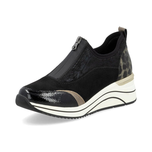 Remonte Shoes D0t08-02 Trainer style shoe with wedge sole and zip front BLACK COMB D0T08-02