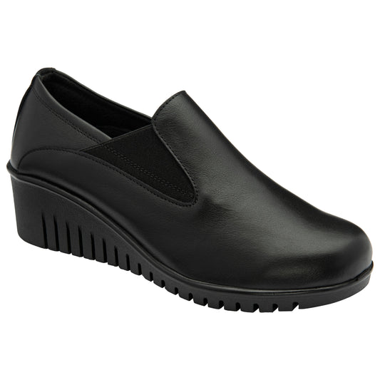 Lotus Shoe Delmar  Leather Slip-on Trouser Shoe with wedge heel BLACK ULS527