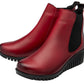 Lotus Boot Dresden Leather Ankle boot with wedge sole elasticated sides and zip  RED DRESDEN