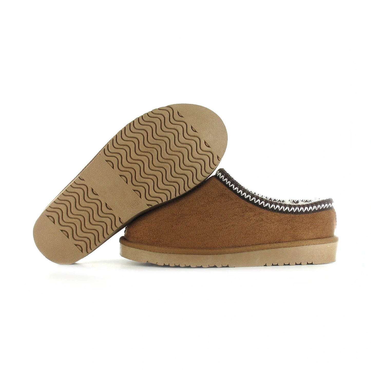 Ella Kelly Embroidered Faux Fur Lined Mule Slipper CHESTNUT