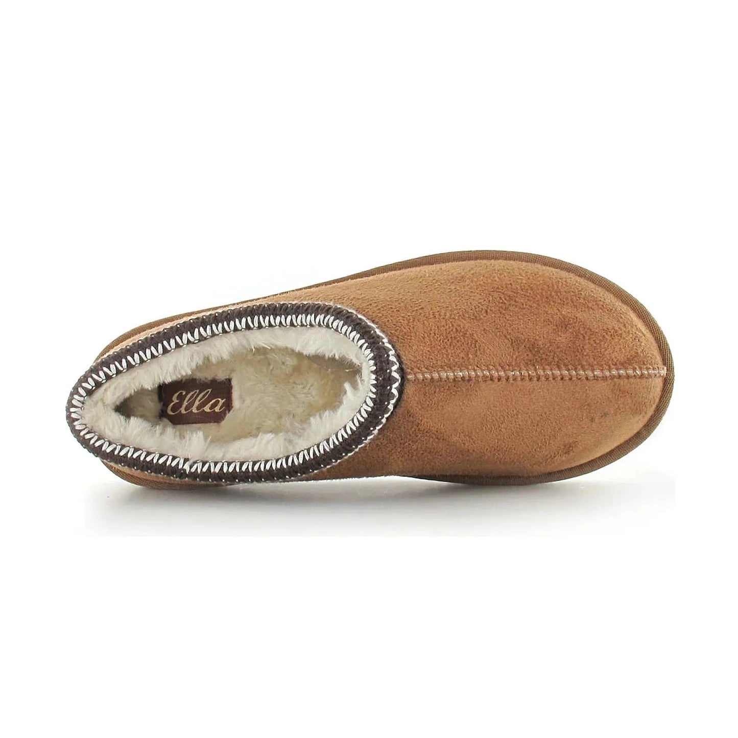 Ella Kelly Embroidered Faux Fur Lined Mule Slipper CHESTNUT