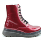 Heavenly Feet Eva RED PATENT Vegan Friendly 8 Eyelet Boot With Laces And Zip