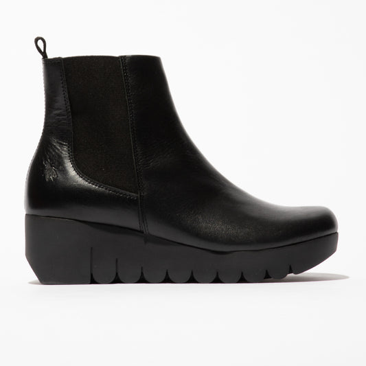 Fly London Vaze BLACK Soft Leather Wedge Heel Chelsea Boot