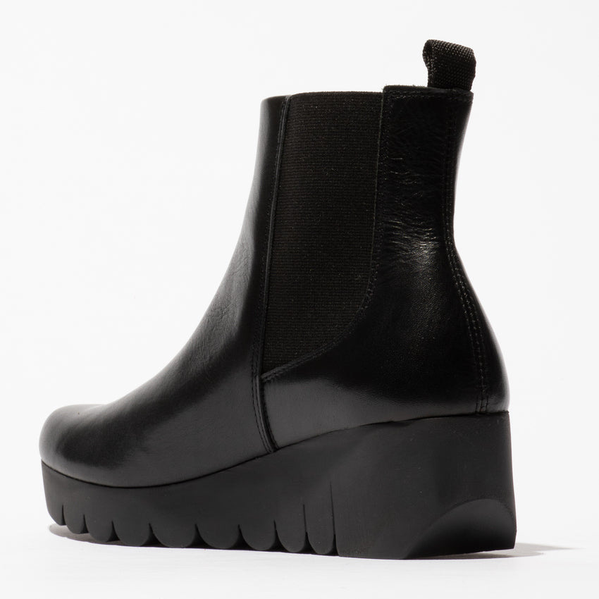 Fly London Vaze BLACK Soft Leather Wedge Heel Chelsea Boot
