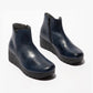 Fly London Vang NAVY Soft Leather Chunky Wedge Zip ankle Boot