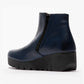 Fly London Vang NAVY Soft Leather Chunky Wedge Zip ankle Boot
