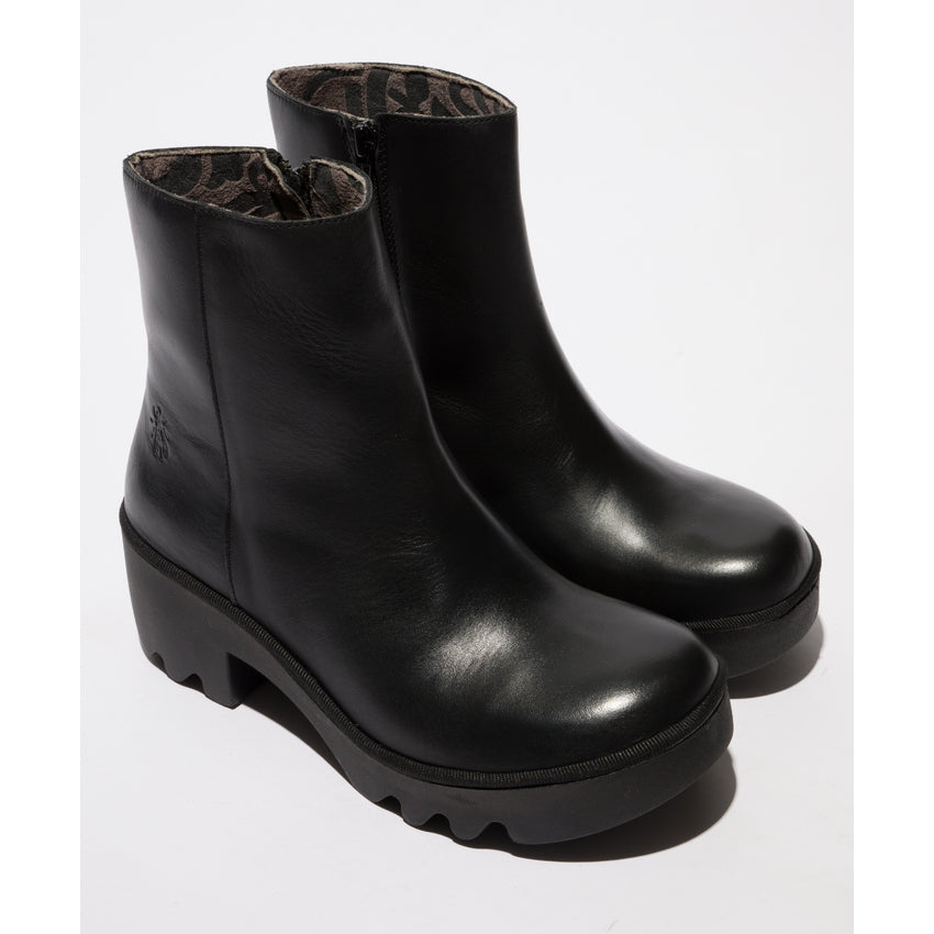 Fly London Toor  Chunky Sole Zip Ankle Boot  BLACK