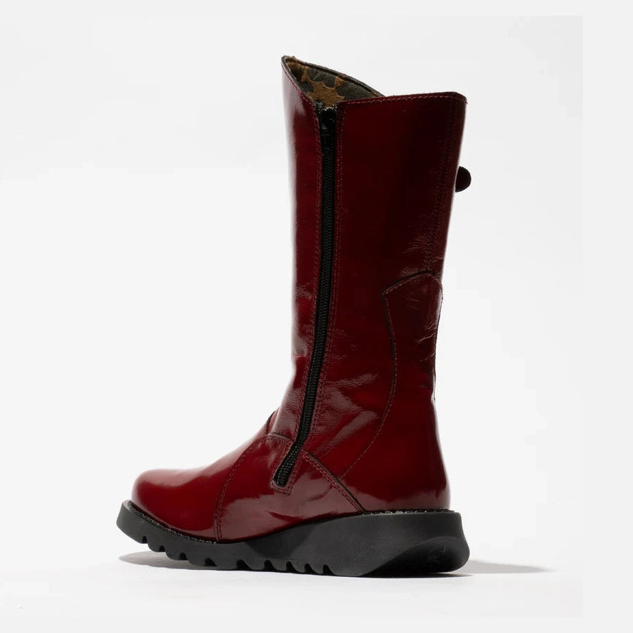 Fly London Mes 2 Rust Red Patent Leather Mid Calf Boot