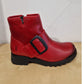 Fly London Riley RED Leather Zip Ankle Boot with Buckle Trim