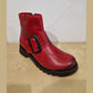 Fly London Riley RED Leather Zip Ankle Boot with Buckle Trim