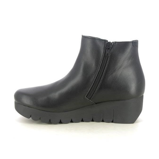 Fly London Vang BLACK Soft Leather Wedge Ankle Boot