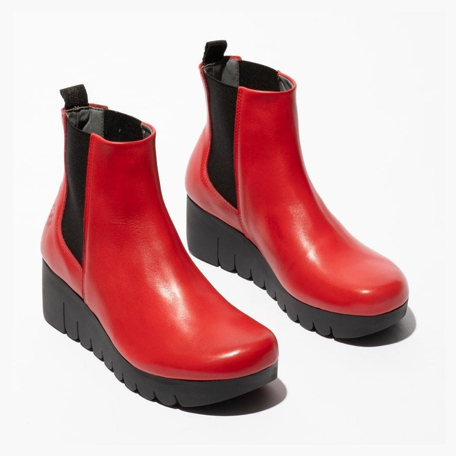 Fly London Vaze RED Leather Wedge Chelsea Boot
