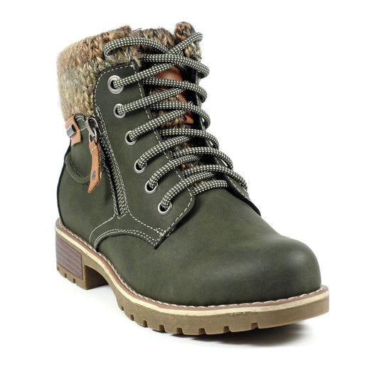 Lunar Millie OLIVE Green Lace Up ankle boot with zip GLB123 OL