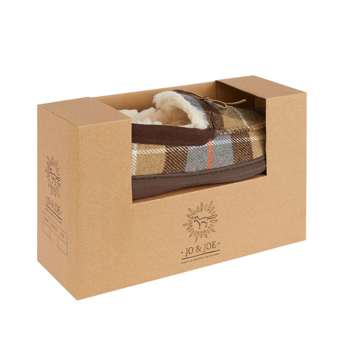 Jo & Joe Glenmuir BROWN Tweed Gift Boxed Moccasin Style Slipper