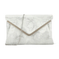 H2211 SILVER Clutch Bag with Floral Detail and Detachable Chain Strap