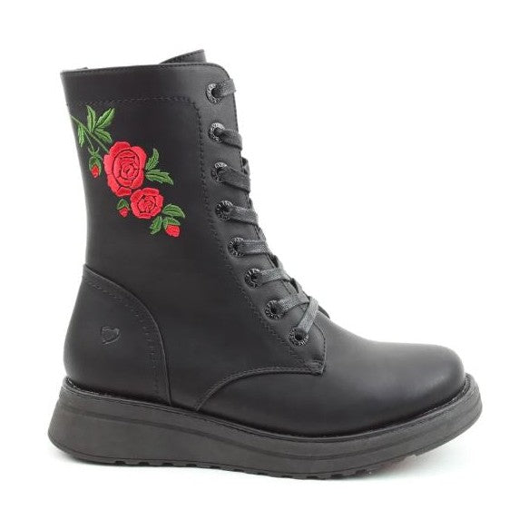 Heavenly Feet Ankle Boot Martina Rose with embroidered rose BLACK