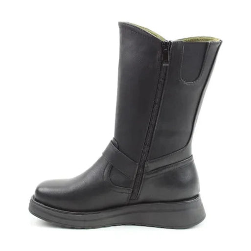 Heavenly Feet Bella BLACK Mid Calf Wedge Zip Boot