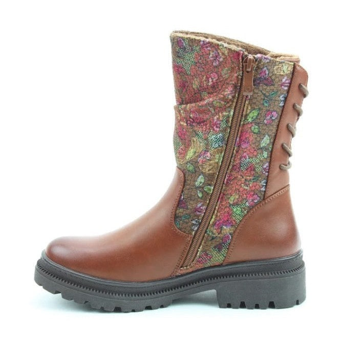 Heavenly Feet Biker Boot with Back Lace and Zip Gretel TAN