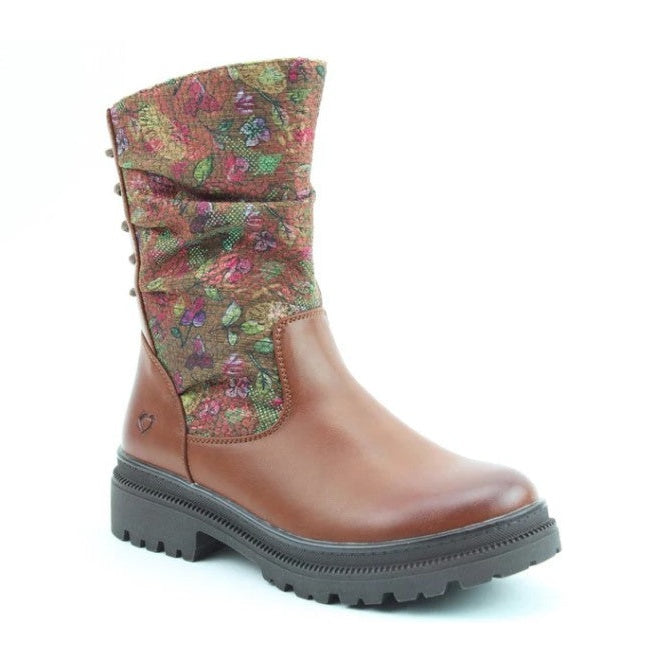 Heavenly Feet Biker Boot with Back Lace and Zip Gretel TAN