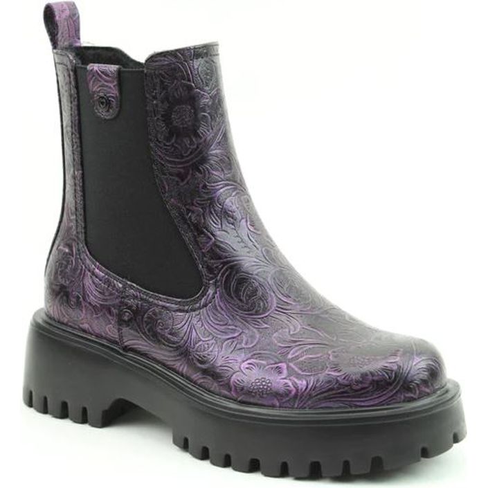 Heavenly Feet Ankle Boot with zip Alana PURPLE EMBOSSED A.G. Meek