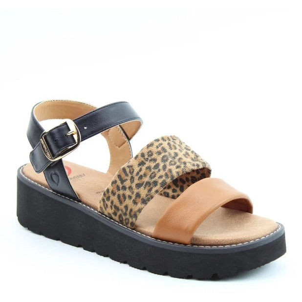 Heavenly Feet Fleur Black Tan Leopard MULTI Chunky Sole Sandal