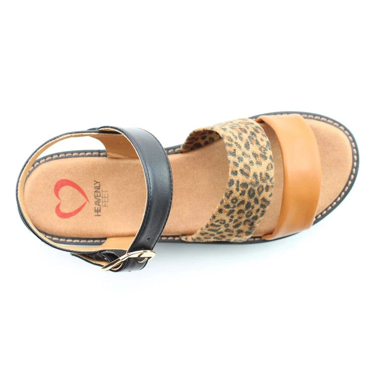 Heavenly Feet Fleur Black Tan Leopard MULTI Chunky Sole Sandal