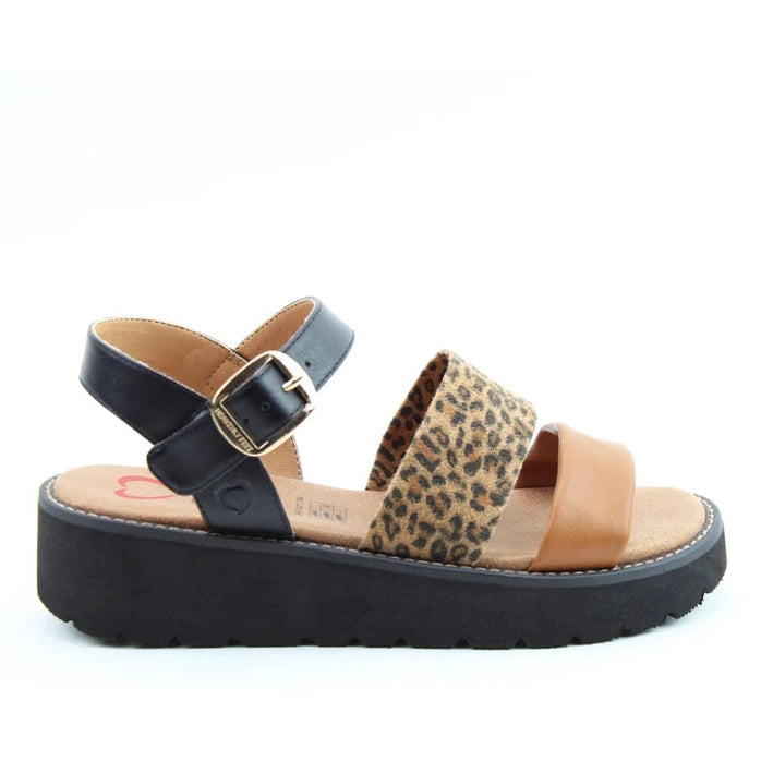 Heavenly Feet Fleur Black Tan Leopard MULTI Chunky Sole Sandal