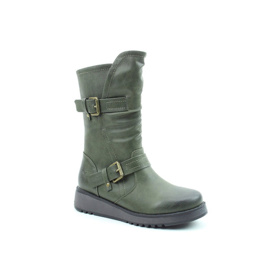 Heavenly Feet Mid Calf boot with buckles and zip Hannah  KHAKI