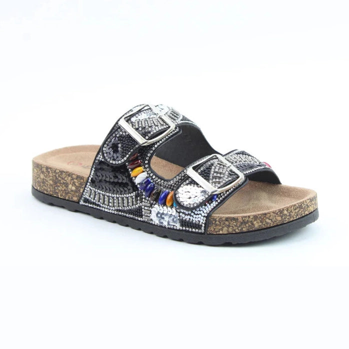 Heavenly Feet Jess BLACK Beaded Mule Comfort Sandal