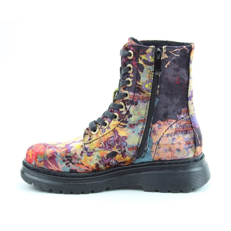 Heavenly Feet Lottie BLACK Floral VELVET Lace Up Boot with Zip
