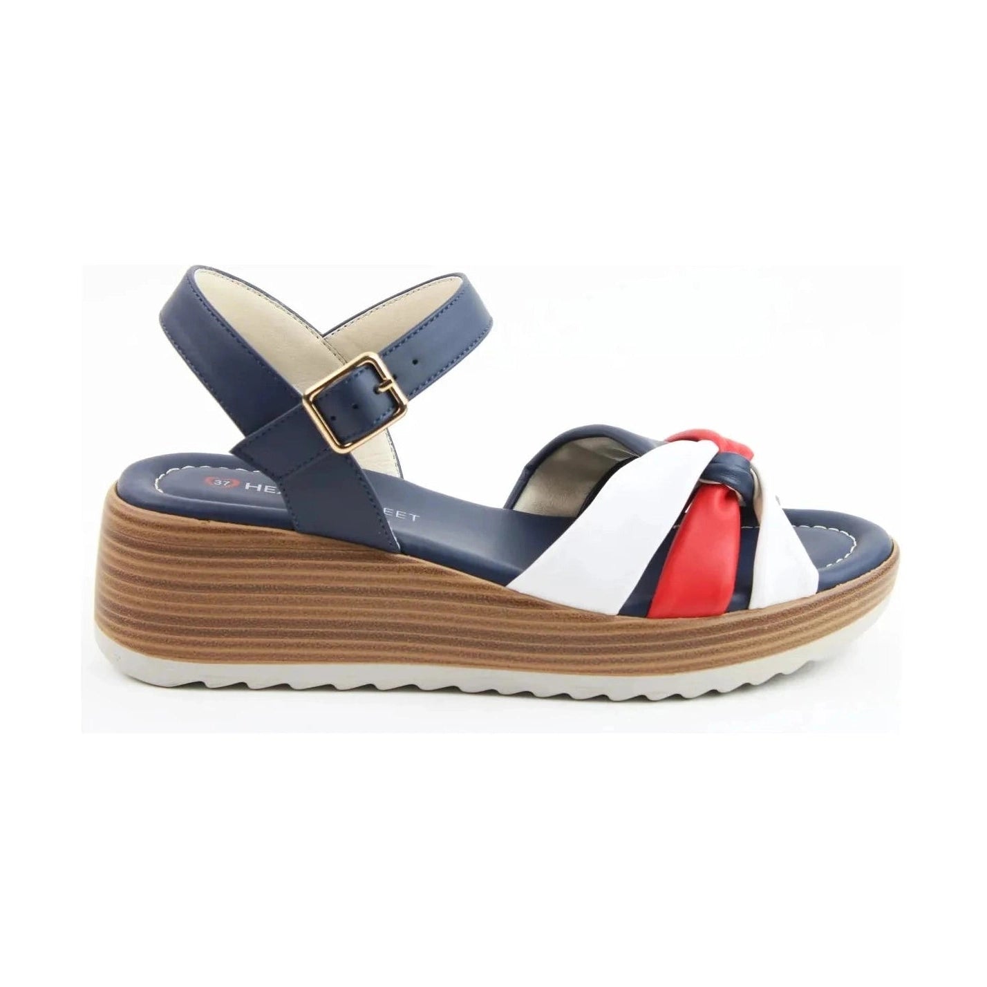 Heavenly Feet Luxe NAVY MULTI Wedge Sandal.