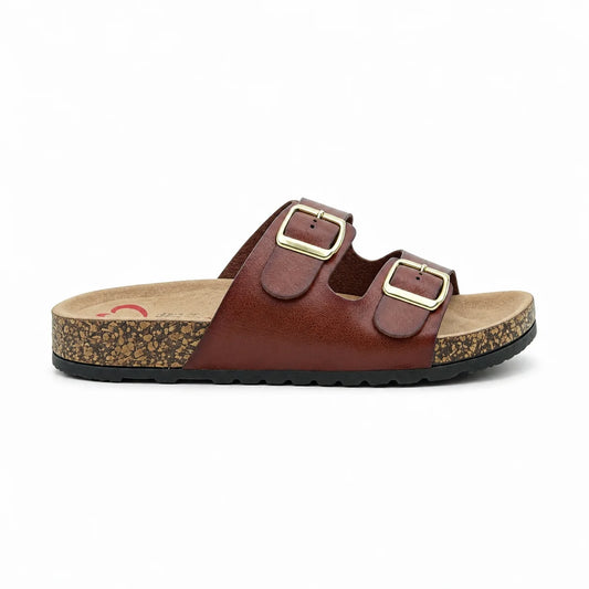 Heavenly Feet Joyfull REDWOOD Twin Buckle Mule Sandal