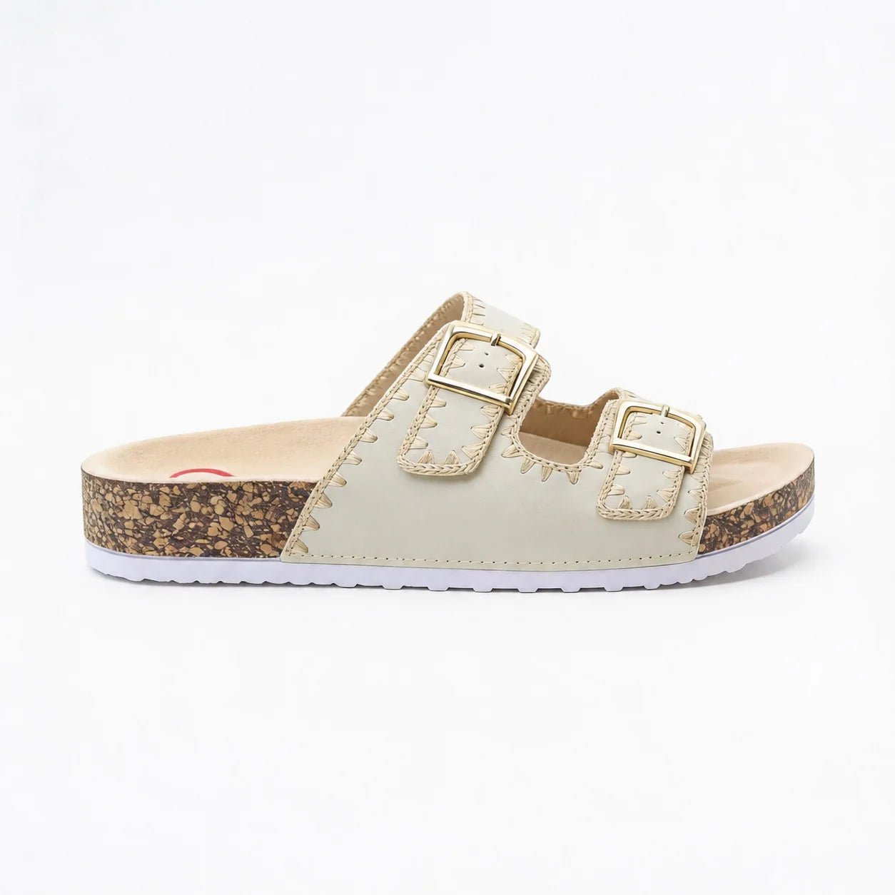 Heavenly Feet Sandy Twin Buckle Vegan Friendly Mule Sandal Beige