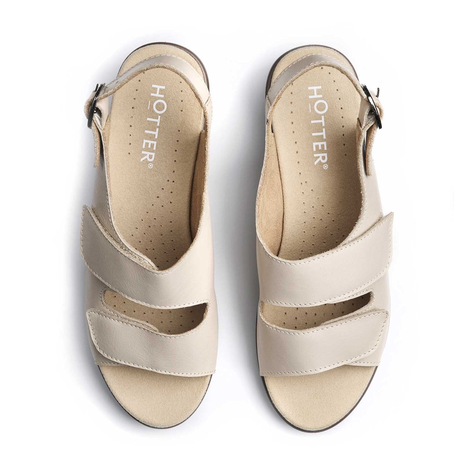 Hotter Easy Touch Fastening Twin Strap Sandal Sandal CEMENT Wide Fitting