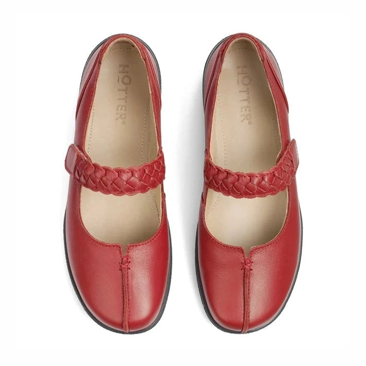 Hotter Shake Red Leather Comfort Bar Shoe