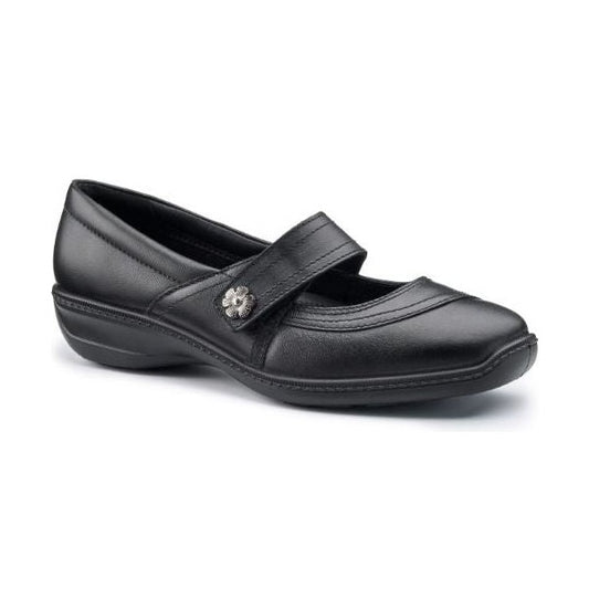 Hotter Shoe CHARITY Touch Fastening leather bar shoe WIDE FIT BLACK