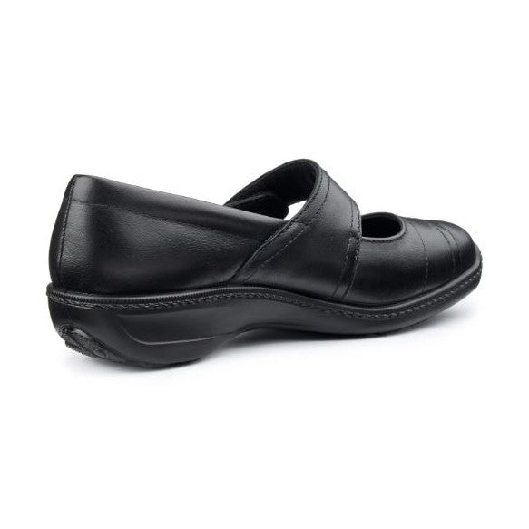 Hotter Shoe CHARITY Touch Fastening leather bar shoe WIDE FIT BLACK