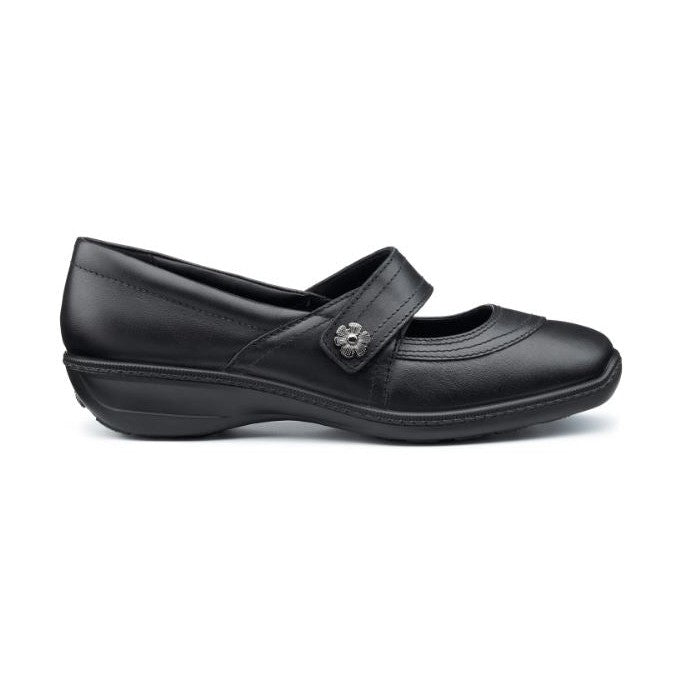 Hotter Shoe CHARITY Touch Fastening leather bar shoe WIDE FIT BLACK