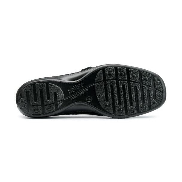 Hotter Shoe CHARITY Touch Fastening leather bar shoe WIDE FIT BLACK